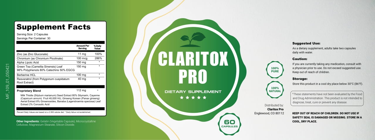 Claritox Pro Supplement Label