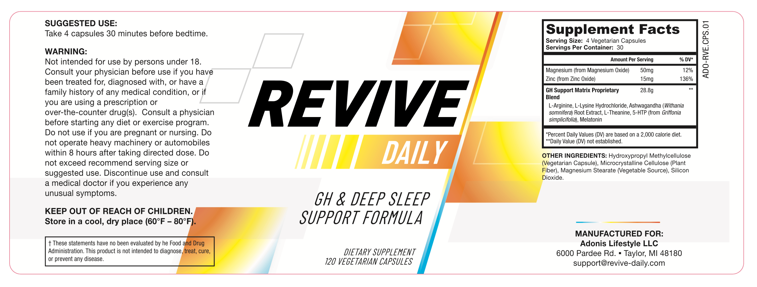 Revive Daily Supplement Label